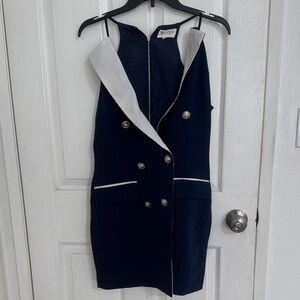 L'ATISTE Navy and Cream Double-Breasted Dress
